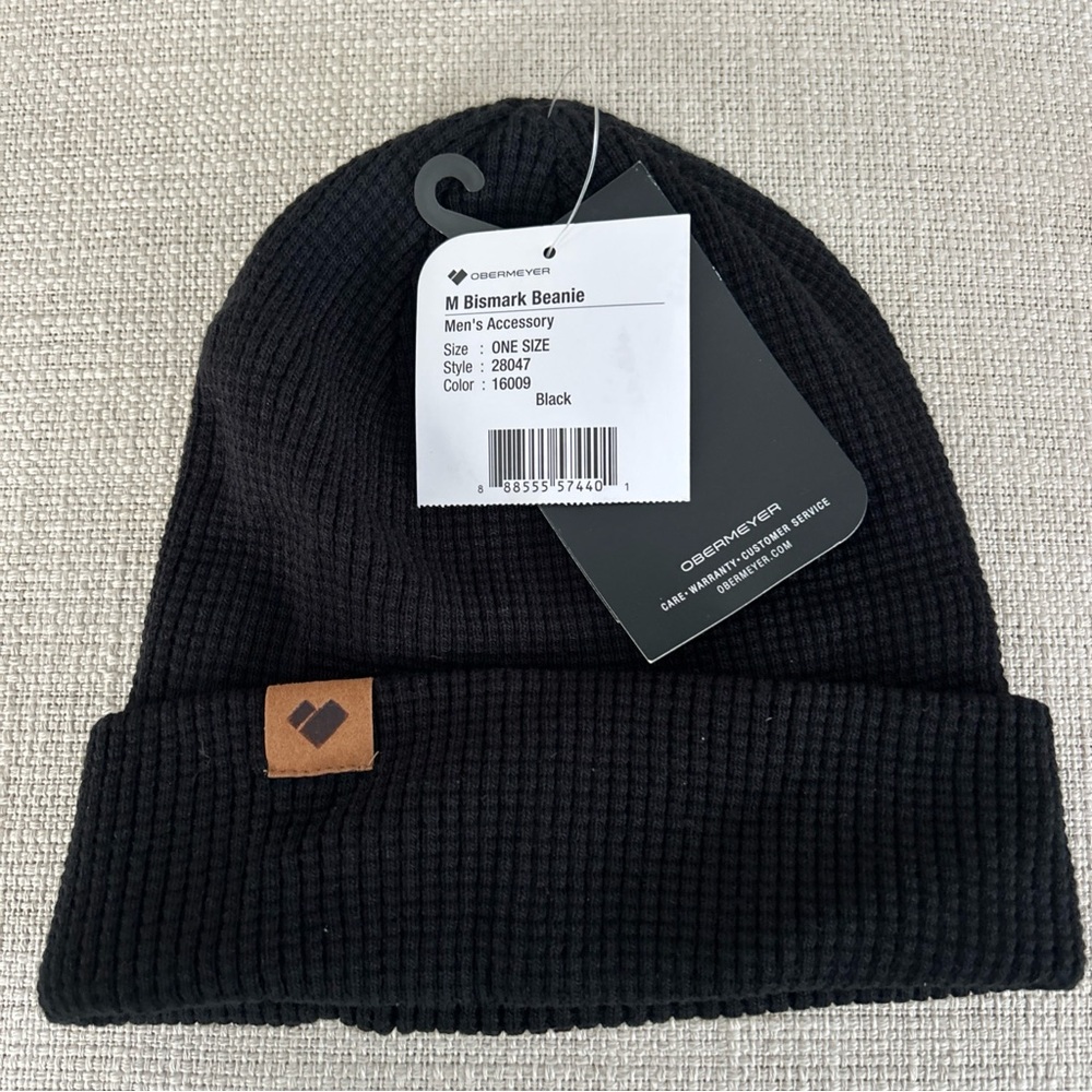 Obermeyer Men’s Black Bismark Knit Beanie Hat Winter NWT